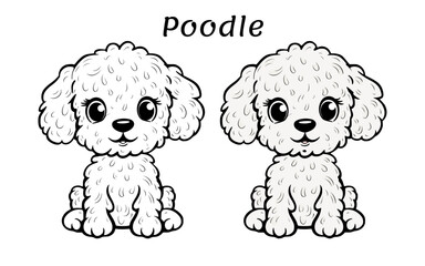 Poodle Cute Animal Coloring Book Hand Drawn Illustration for kids
