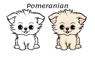 Pomeranian Cute Animal Coloring Book Hand Drawn Illustration for kids