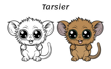 Tarsier Cute Animal Coloring Book Hand Drawn Illustration for kids