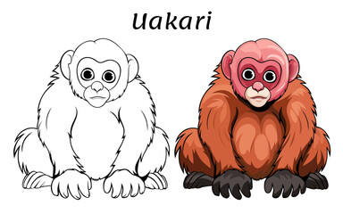 Uakari Cute Animal Coloring Book Hand Drawn Illustration for kids