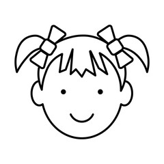 Icon of a little girl with ponytails and bows. Vector illustration