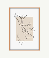 Deer line art icon. Deer continuous line drawing. Deer one line draw the graphic vector. Vector illustration