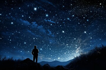 Fototapeta na wymiar Patient Astronomer man planet starry sky night. Nature child. Generate Ai