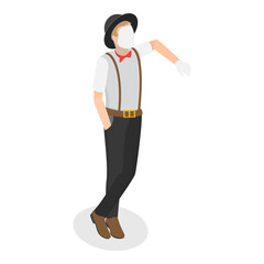 3D Isometric Flat Vector Set of Mime Actors, Showing Pantomime, Silent Street Performers. Item 5