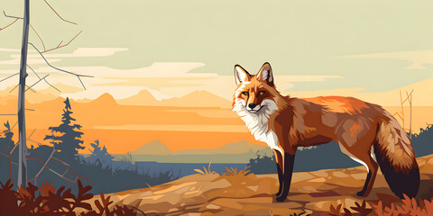 Illustration background of a fox in nature