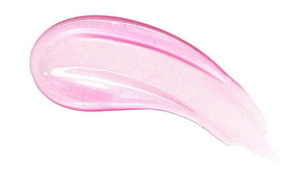 Pink lip gloss texture isolated on white background. Smudged cosmetic product smear. Makup swatch product sample