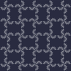 Abstract small white flowers motif pattern classic blue background. Modern bordure ditsy floral fabric design textile swatch, ladies dress, man shirt, fashion garment, silk scarf all over print block.