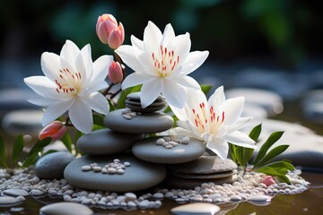 Obraz na płótnie Canvas Sand lily and spa stones in zen garden