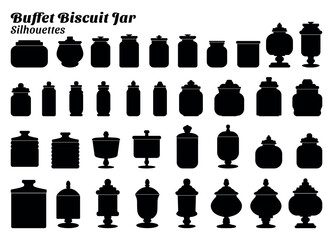 Collection of silhouette vector illustrations of buffet biscuit jar