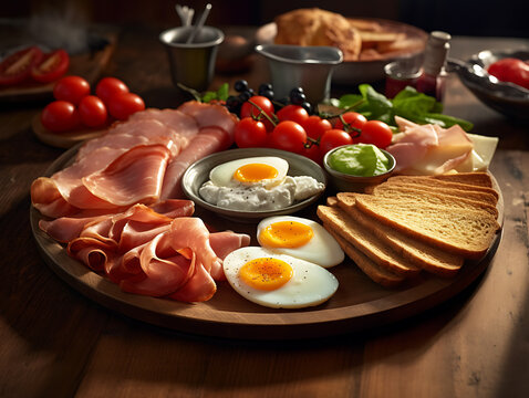 Traditional breakfast disg in scandinavia on wooden background close-up