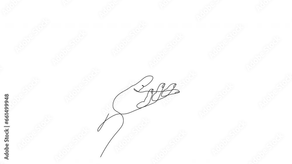Wall mural self drawing animation of hand with light bulb drawn by continuous one line. single line concept of 