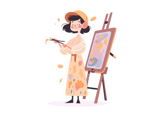 Female Artist Painting at an Easel