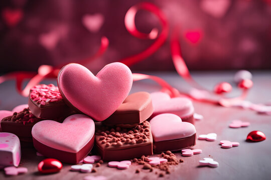 composition of heart shaped cookies, chocolates, or desserts with Valentine's Day decorations. Valentine Background Images