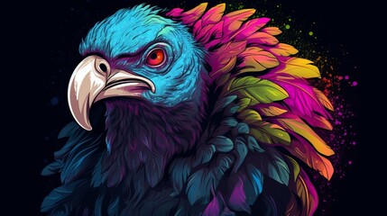 Vulture smiling colorful black background vector image.Generative AI