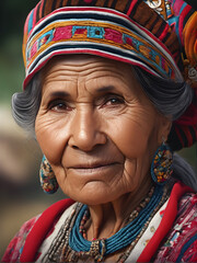 Graceful Peruvian Elder: Portrait of a Woman in Traditional Attire. generative AI
