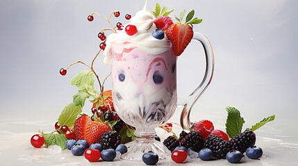 Strawberry and Falooda milkshake with mint, AI Generated