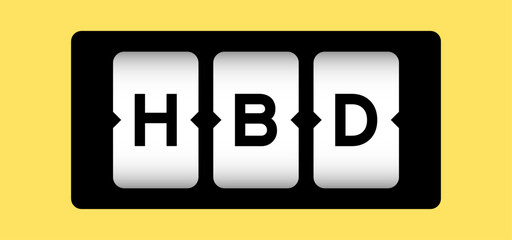 Black color in word HBD (Abbreviation of happy birthday) on slot banner with yellow color background