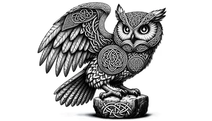 Stoff pro Meter  Illustration of a Celtic-inspired owl © Hans