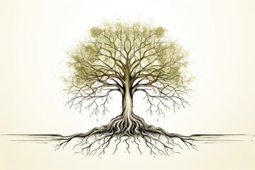 Tree with deep roots - Sustainability Symbolism - Illustration - AI Generated - obrazy, fototapety, plakaty