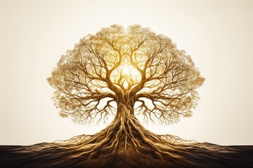 Tree with deep roots - Sustainability Symbolism - Illustration - AI Generated - obrazy, fototapety, plakaty