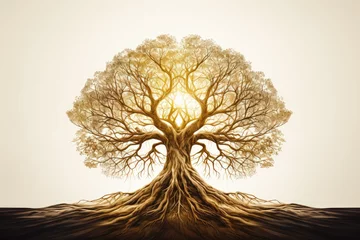 Foto op Canvas Tree with deep roots - Sustainability Symbolism - Illustration - AI Generated © Arthur