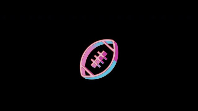 Bright american football ball icon is jumping merrily. Retro style. Alpha channel black. Looped from frame 120 to 240, Alpha BW at the end