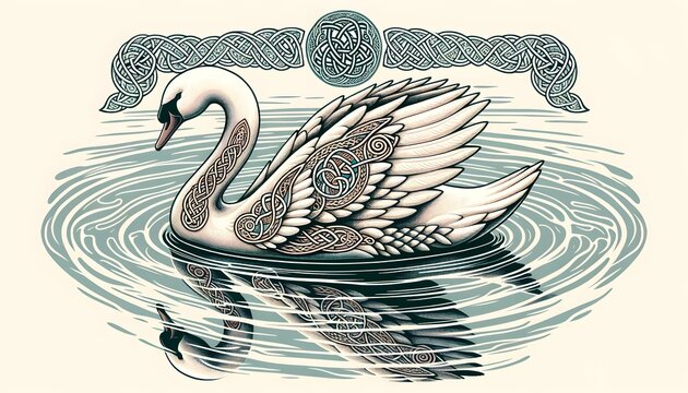 Illustration of a graceful swan floating on a serene lake