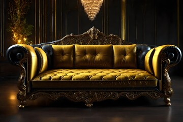 Sofa with the design and character of Batman The sofa is gold and yellow dark,