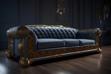 Sofa with the design and character of Superman The sofa is gold and grey dark,