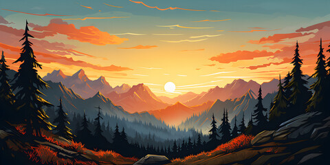 Mountain landscape with sky background - obrazy, fototapety, plakaty