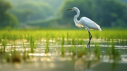 Obraz premium Egret in rice field