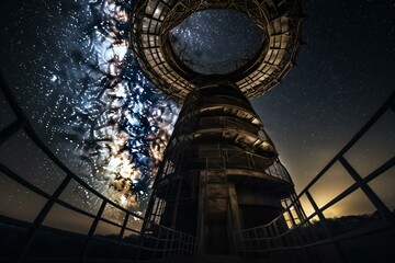 A towering structure spiraling towards the vastness of the night sky. Generative AI