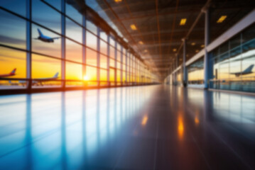 Airport terminal and platform. Blurred background with copy space.