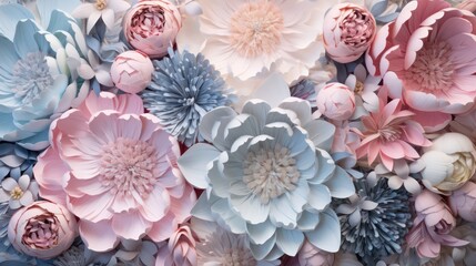 Background made of pastel colored peonies. Flowers wallpaper.  