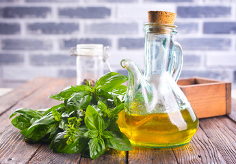 Organic sunflower oil with fresh basil