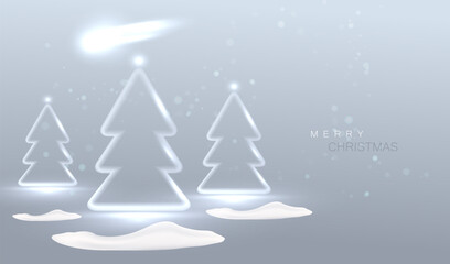 Christmas neon trees design concept. Winter fantasy and futuristic holiday card vector background. Happy New Year illustration.