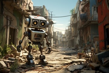 Amusing Cute robot walking. Science energy. Generate Ai - obrazy, fototapety, plakaty