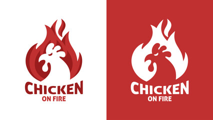 Simple Elegant Chicken on Fire Logo Silhouette Style Concept