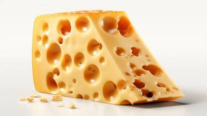 Delicious piece of cheese. Emmental, Swiss cheese, isolated on white background.
