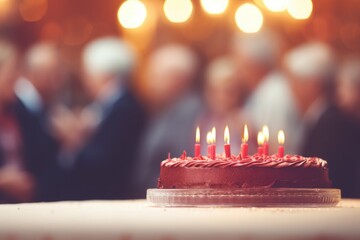 Close up birthday cake with burning candles - obrazy, fototapety, plakaty