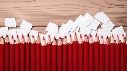 A row of red pencils with tips facing upwards