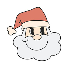 santa doodle Merry Christmas and Happy New year. trendy retro groovy cartoon style. 