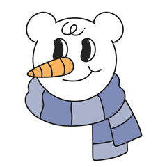 snowman polar bear with scarf doodle Merry Christmas and Happy New year. trendy retro groovy cartoon style. 