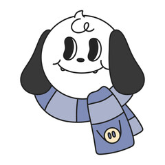 dog beagle  with blue scarf doodle Merry Christmas and Happy New year. trendy retro groovy cartoon style. 
