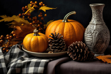Pumpkins on the table, food photography. 