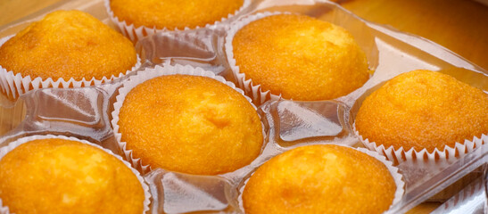 fresh homemade baked muffins close up