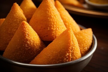 Savory Coxinha snack. Golden cheese meat. Generate Ai