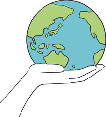 片手で地球を持ち上げるシンプルなイラスト素材