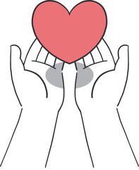 赤色のハートを両手にのせているシンプルなイラスト素材