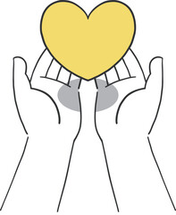 黄色のハートを両手にのせているシンプルなイラスト素材